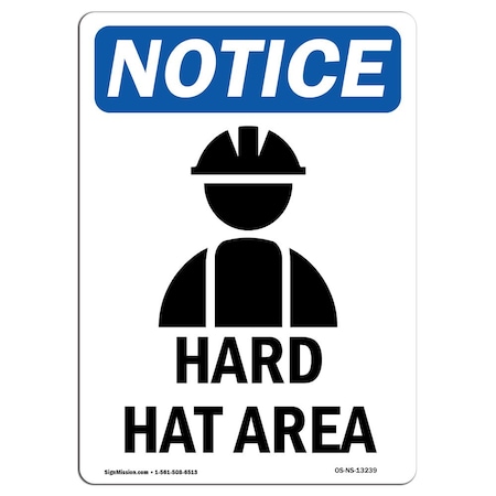 OSHA Notice Sign, Hard Hat Area With Symbol, 10in X 7in Decal